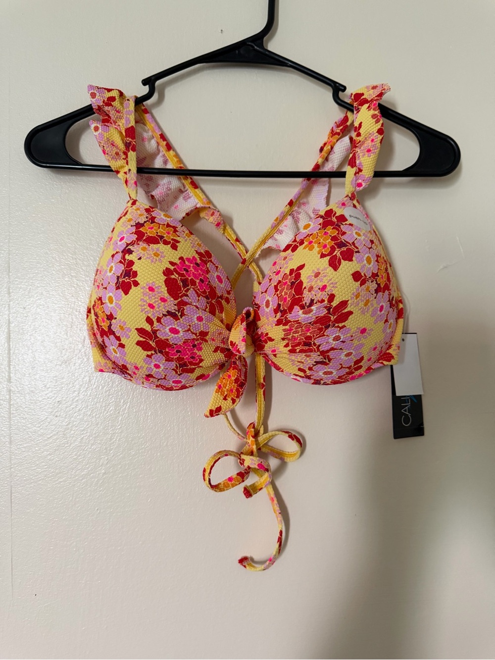 Catalina Floral Tie-Front Bikini Top - Yellow, Pink & Red